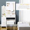 Ensemble coiffeuse tabouret design 4 tiroirs 4 étagères et miroir