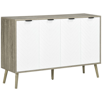 Buffet scandinave 4 portes NETON aspect bois gris et blanc