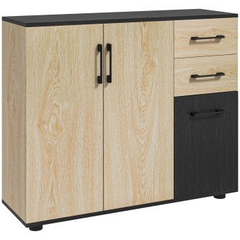 Buffet bicolore FANTINE noir et bois clair