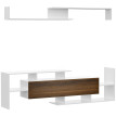 Ensemble meuble tv étagère murale KARLA aspect bois de noyer et blanc
