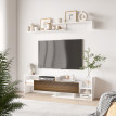 Ensemble meuble tv étagère murale KARLA aspect bois de noyer et blanc