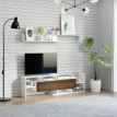 Ensemble meuble tv étagère murale KARLA aspect bois de noyer et blanc