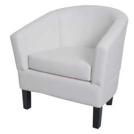 Fauteuil lounge HWC-O17, fauteuil club fauteuil cocktail, certifié MVG similicuir - blanc