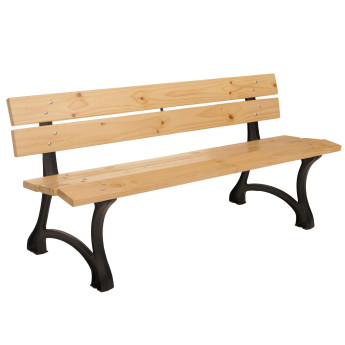 Banc de jardin HWC-O20, Banc de parc Banc en bois 3 places, fonte bois pin, 170cm - brun c