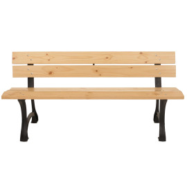 Banc de jardin HWC-O20, Banc de parc Banc en bois 3 places, fonte bois pin, 170cm - brun c