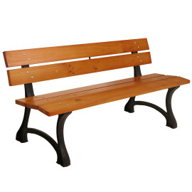 Banc de jardin HWC-O20, Banc de parc Banc en bois 3 places, fonte bois pin, 170cm - teck