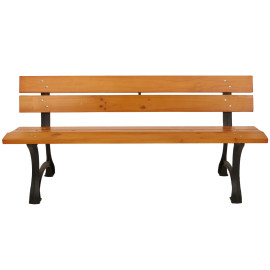 Banc de jardin HWC-O20, Banc de parc Banc en bois 3 places, fonte bois pin, 170cm - teck
