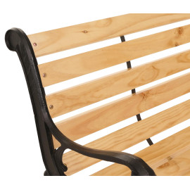 Banc de jardin HWC-O25, banc 3 places en bois et fonte, 164 cm - naturel