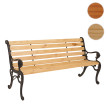 Banc de jardin HWC-O25, banc 3 places en bois et fonte, 164 cm - naturel