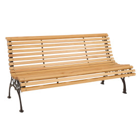 Banc de jardin HWC-O24, banc 3 places en bois et fonte, 160 cm - naturel