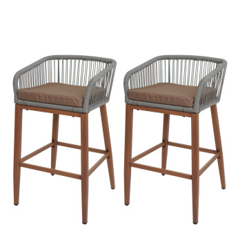 Lot de 2 tabourets de bar Rope HWC-O22, coussins d'extérieur en corde tressée métal aspect