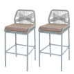 Lot de 2 tabourets de bar Rope HWC-O21, Outdoor assise rembourrée corde tressée métal - gr