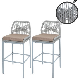 Lot de 2 tabourets de bar Rope HWC-O21, Outdoor assise rembourrée corde tressée métal - gr