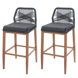 Set de 2 tabourets de bar Rope HWC-O21, coussins d'assise Outdoor corde tressée métal aspe