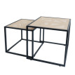 Lot de 2 tables d'appoint HWC-N88, table basse table de salon, tressée aspect rotin