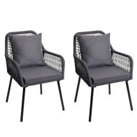 Set de 2 chaises de jardin HWC-O12, coussin d'assise/de dossier Outdoor aluminium corde tr