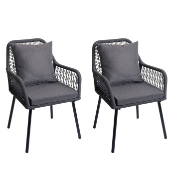 Set de 2 chaises de jardin HWC-O12, coussin d'assise/de dossier Outdoor aluminium corde tr
