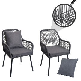 Set de 2 chaises de jardin HWC-O12, coussin d'assise/de dossier Outdoor aluminium corde tr