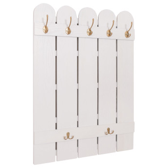 Portemanteau mural HWC-N95, panneau de vestiaire, paulownia 7 crochets 86x60cm - blanc