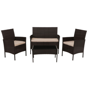 Ensemble de jardin en poly rotin HWC-N98, ensemble de salon, métal verre tissu / textile (