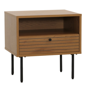 Table de nuit HWC-N78, table de nuit, tiroir, style scandinave métal bois mélamine MVG 50x