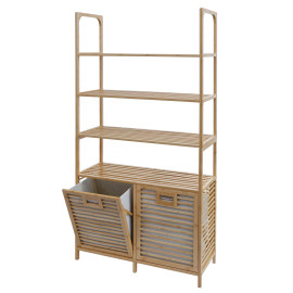 Armoire de salle de bain en bambou HWC-N83, étagère, armoire de rangement, 2 paniersàlinge