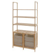 Armoire de salle de bain en bambou HWC-N83, étagère, armoire de rangement, 2 paniersàlinge