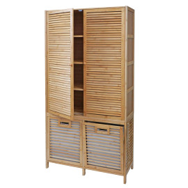 Armoire de salle de bain en bambou HWC-N83, étagère, armoire de rangement, 2 paniersàlinge