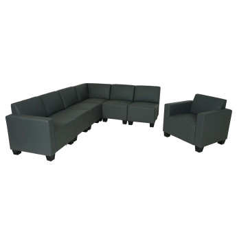 Modular Sofa-System Ensemble de canapés Lyon 6-1, similicuir - gris foncé