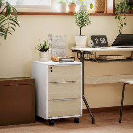 Caisson de bureau KOJIRA aspect bois naturel et blanc