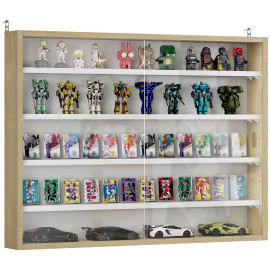 Vitrine murale 2 portes verre KAJINE aspect bois clair et blanc