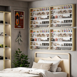 Vitrine murale 2 portes verre KAJINE aspect bois clair et blanc