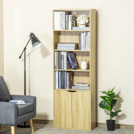 Bibliothèque étagère 180 cm armoire 2 portes KERRY effet bois clair