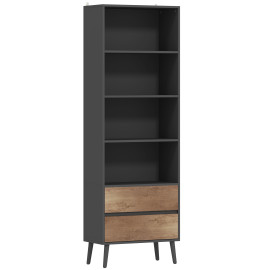Bibliothèque 4 étagères 2 tiroirs CARBON gris charbon et effet bois