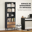 Bibliothèque 4 étagères 2 tiroirs CARBON gris charbon et effet bois