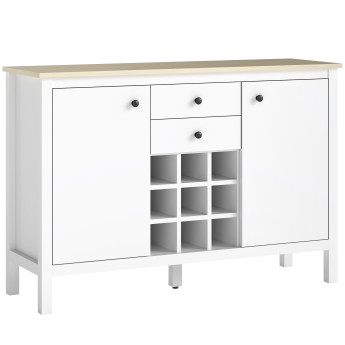 Buffet range-bouteilles DORIAN aspect chêne clair et blanc