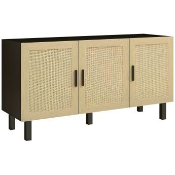 Buffet 3 portes cannage rotin MALIYA aspect bois et noir