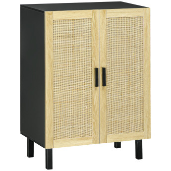 Buffet 2 portes cannage rotin KAYA aspect bois et noir