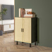 Buffet 2 portes cannage rotin KAYA aspect bois et noir