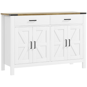 Buffet 2 portes à croisillons FARMY aspect bois et blanc
