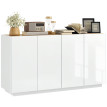 Buffet design 4 portes AUREA aspect bois et blanc laqué