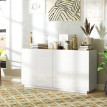 Buffet design 4 portes AUREA aspect bois et blanc laqué