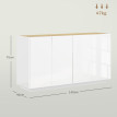 Buffet design 4 portes AUREA aspect bois et blanc laqué
