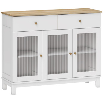 Buffet 3 portes vitrées CALISTA aspect bois et blanc