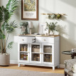 Buffet 3 portes vitrées CALISTA aspect bois et blanc