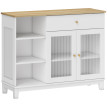 Buffet 2 portes vitrées effet cannelé ALMENA aspect bois et blanc