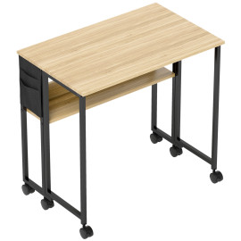 Bureau pliable à roulettes LENZA aspect chêne clair et noir