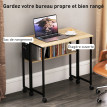 Bureau pliable à roulettes LENZA aspect chêne clair et noir