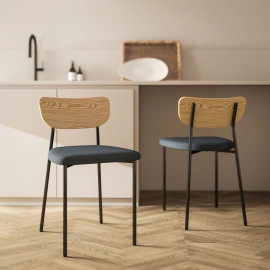 Lot de 2 chaises de salon ETHAN effet bois naturel et gris