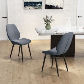 Lot de 2 chaises de salon design CALEB tissu effet lin gris